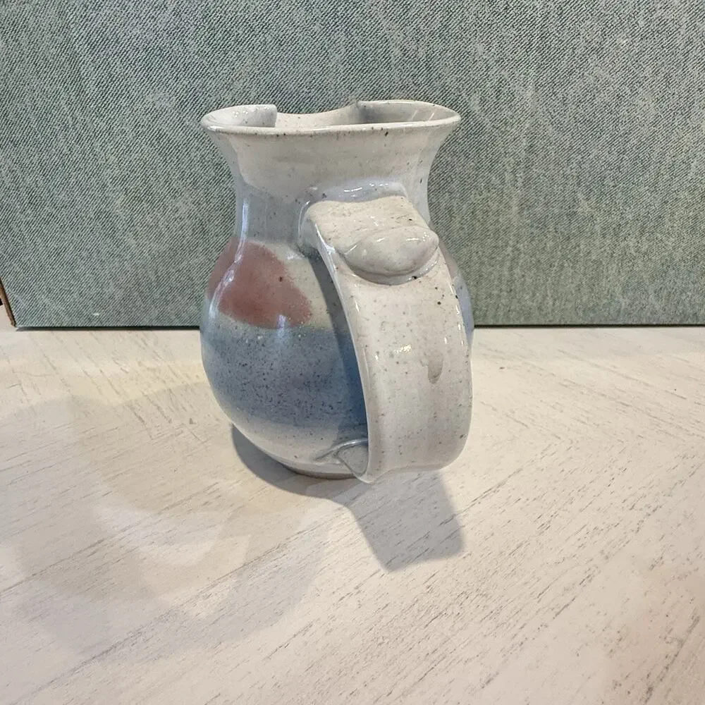VTG Alewine Pottery Hand Thrown Glazed Pitcher Creamer 5.5” Pastel Pink Blue EUC